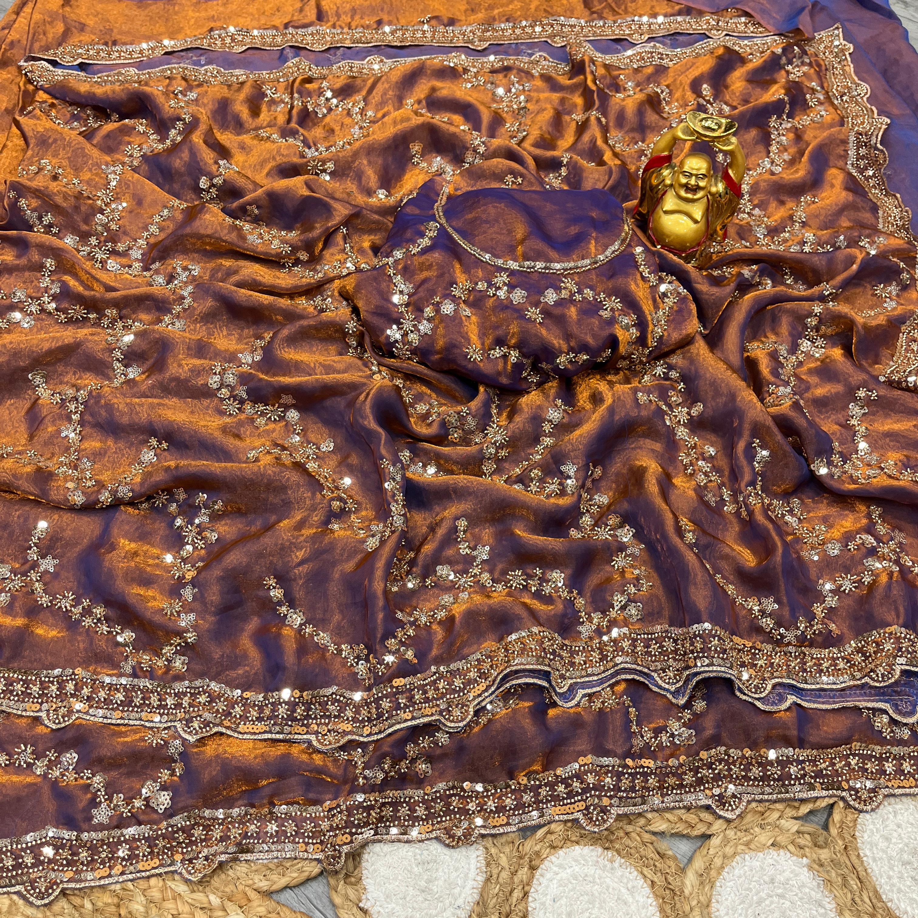 Premium Space Silk Saree with original Golden Beeds work Saree