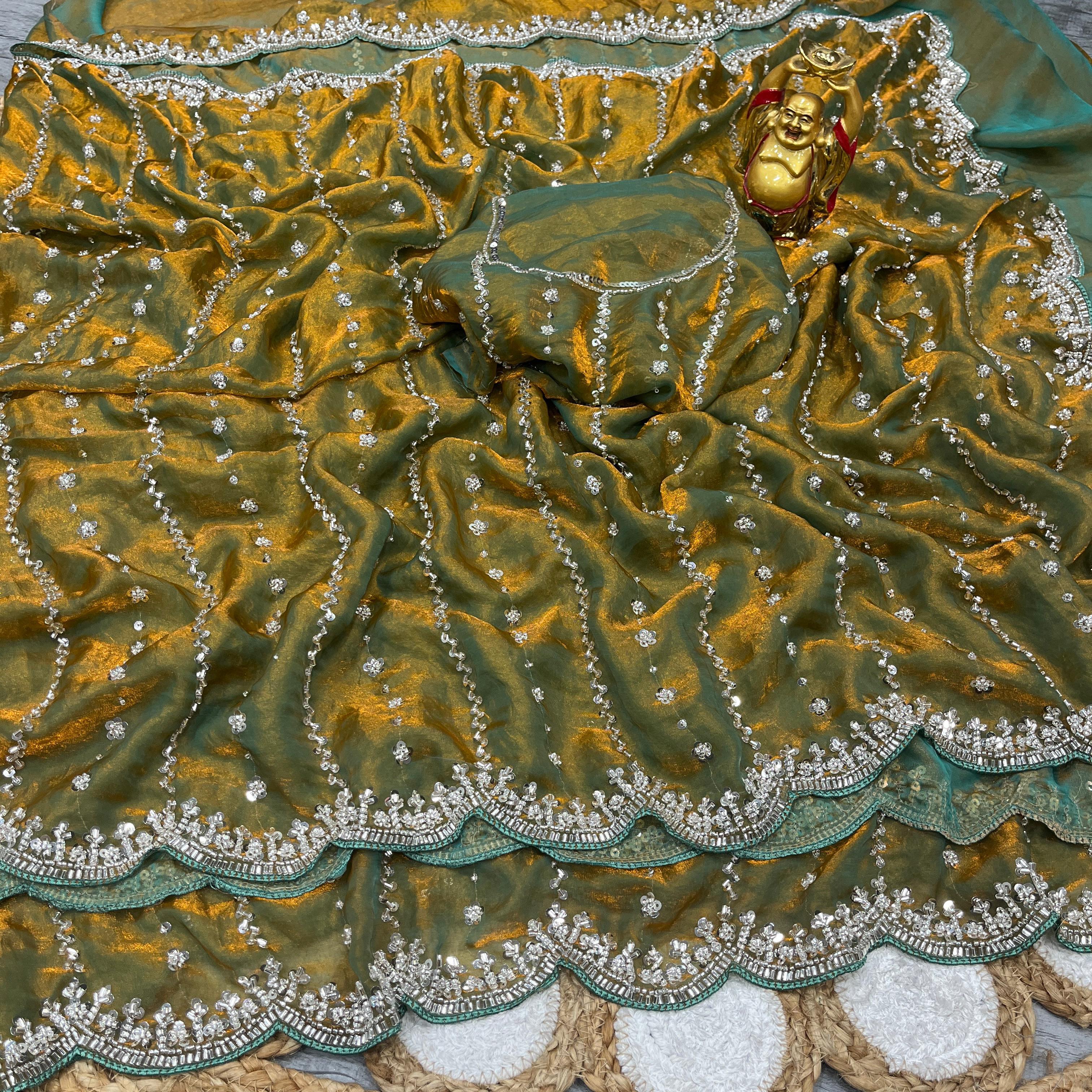Fab Premium Space Silk Saree with Original Silver Beeds Work Saree