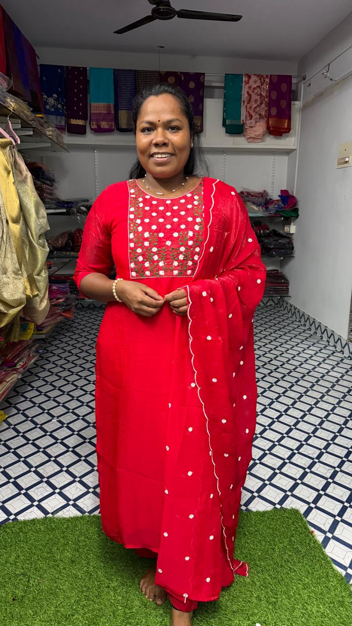 Fabric Space Silk With Embroidery Work 3 Piece Kurti