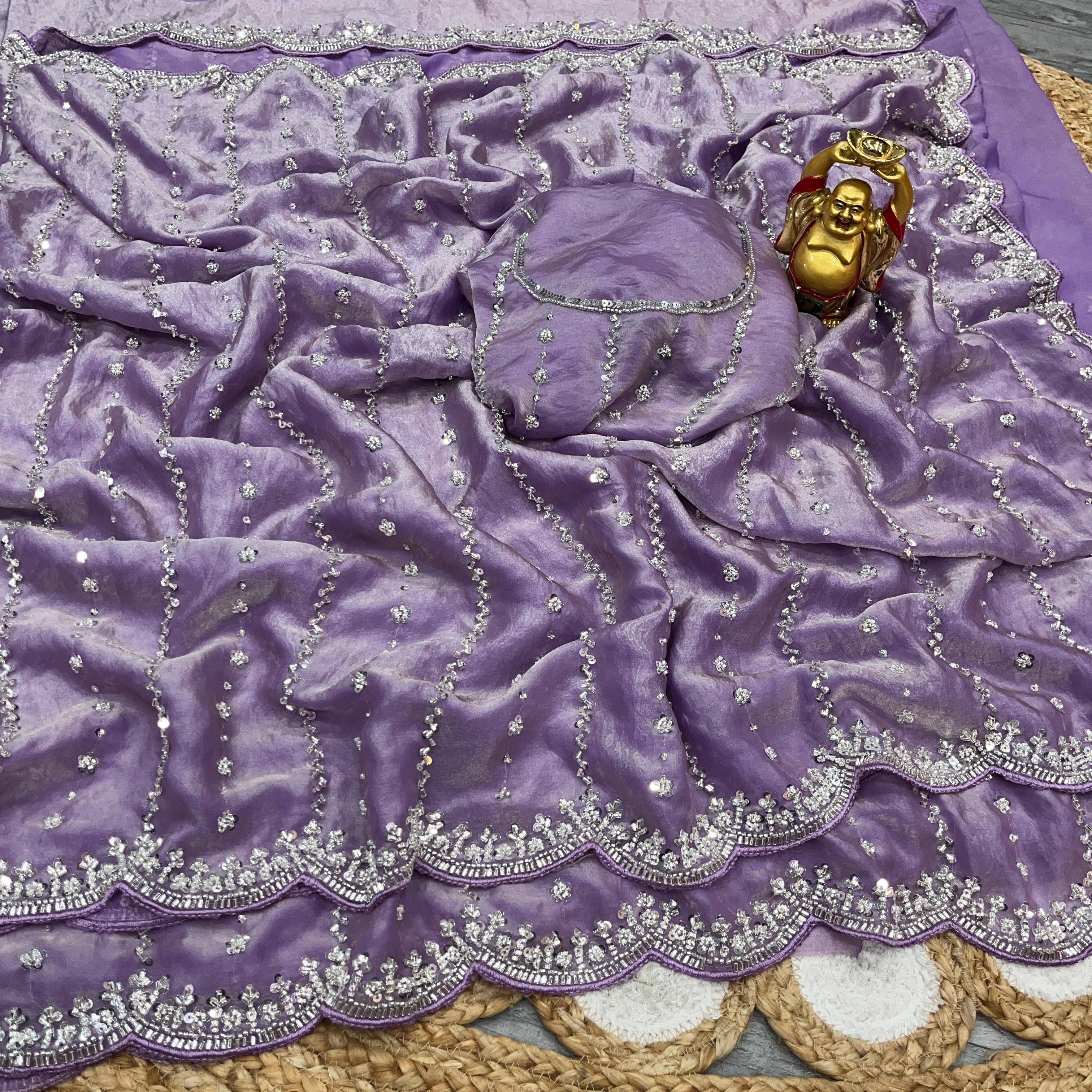 Fab Premium Space Silk Saree with Original Silver Beeds Work Saree