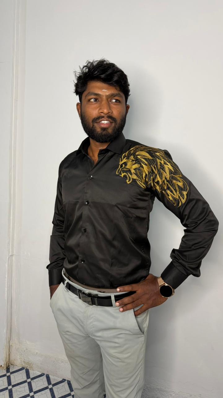 Fabric -Satan Cloth Stone Work Embroidery Work Shirt