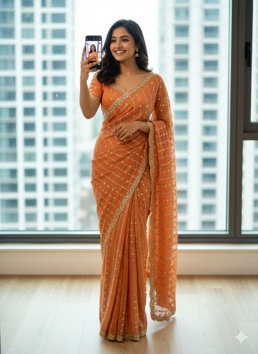 Gorgete material designer saree