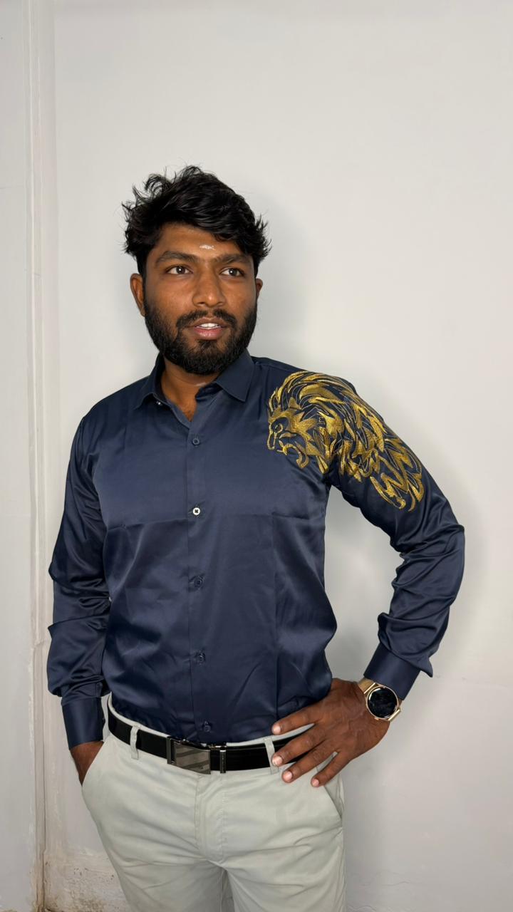 Fabric -Satan Cloth Stone Work Embroidery Work Shirt