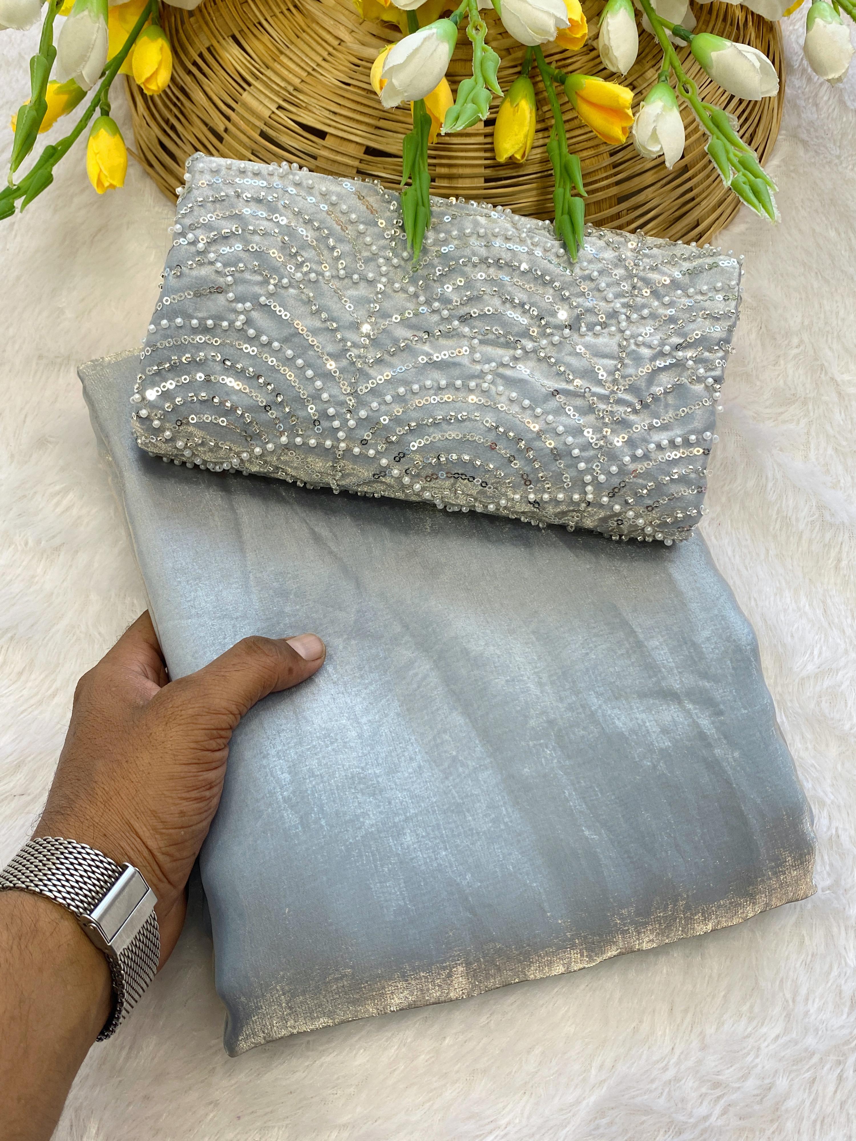 Fabric Premium Space Silk Saree with Embroidery Blouse
