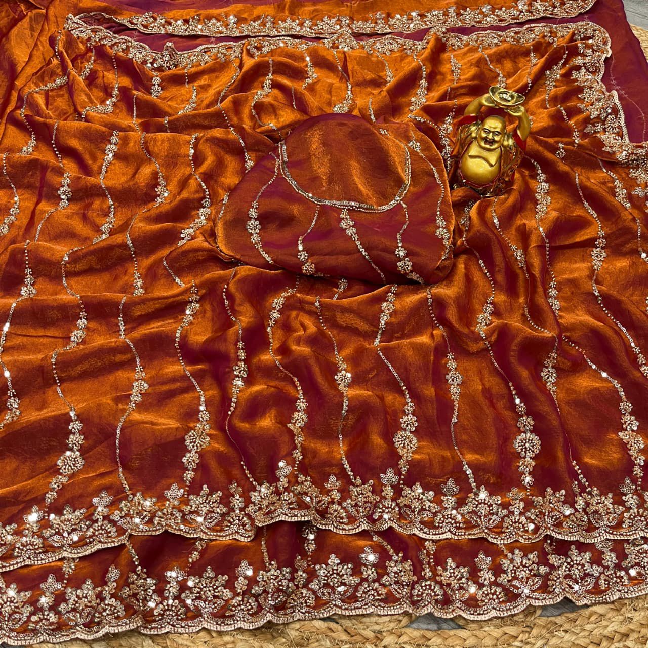 Premium Space Silk Saree with Original Golden Beeds work Saree