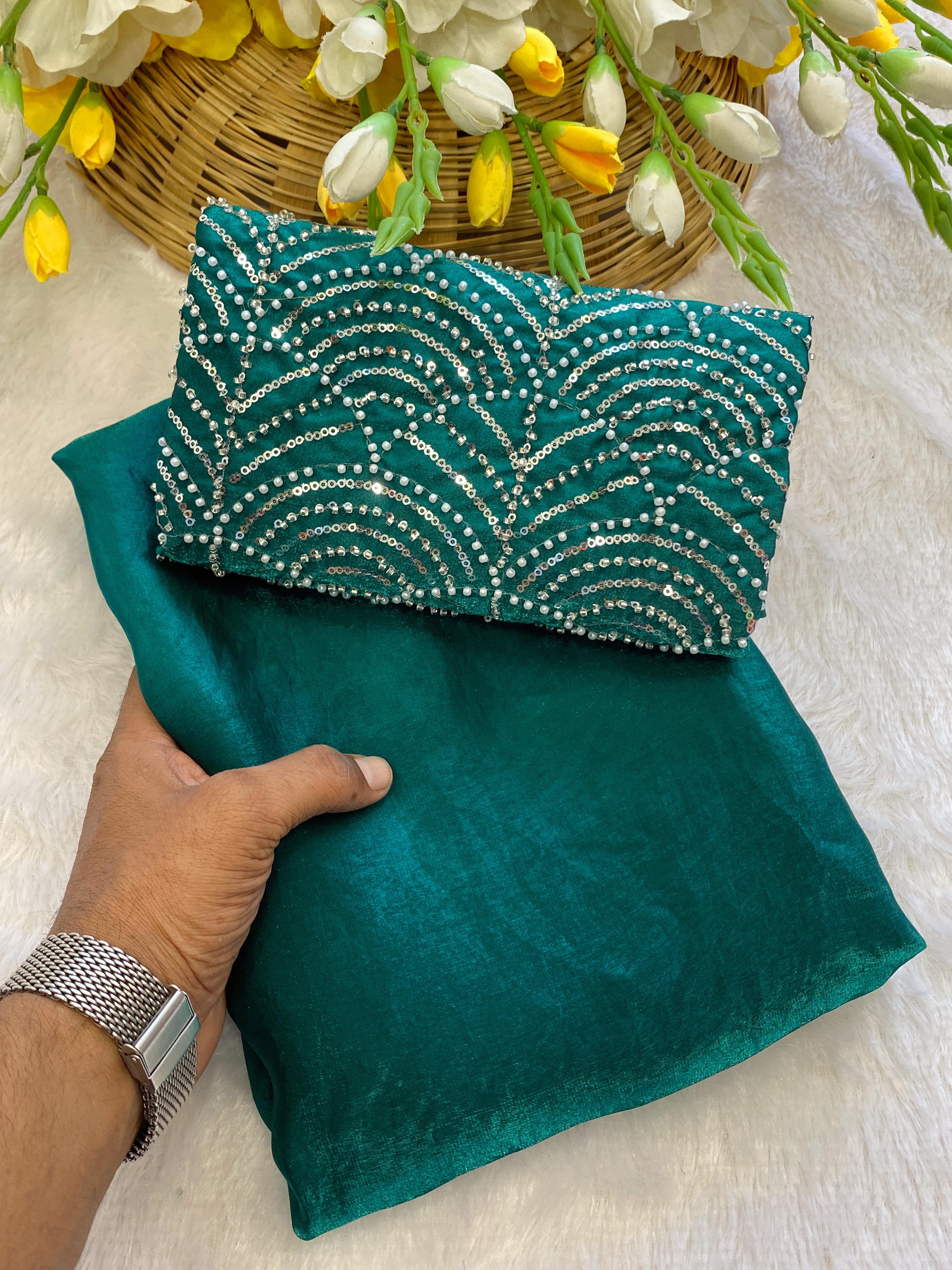 Fabric Premium Space Silk Saree with Embroidery Blouse