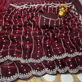 Fab Premium Space Silk Saree with Original Silver Beeds Work Saree