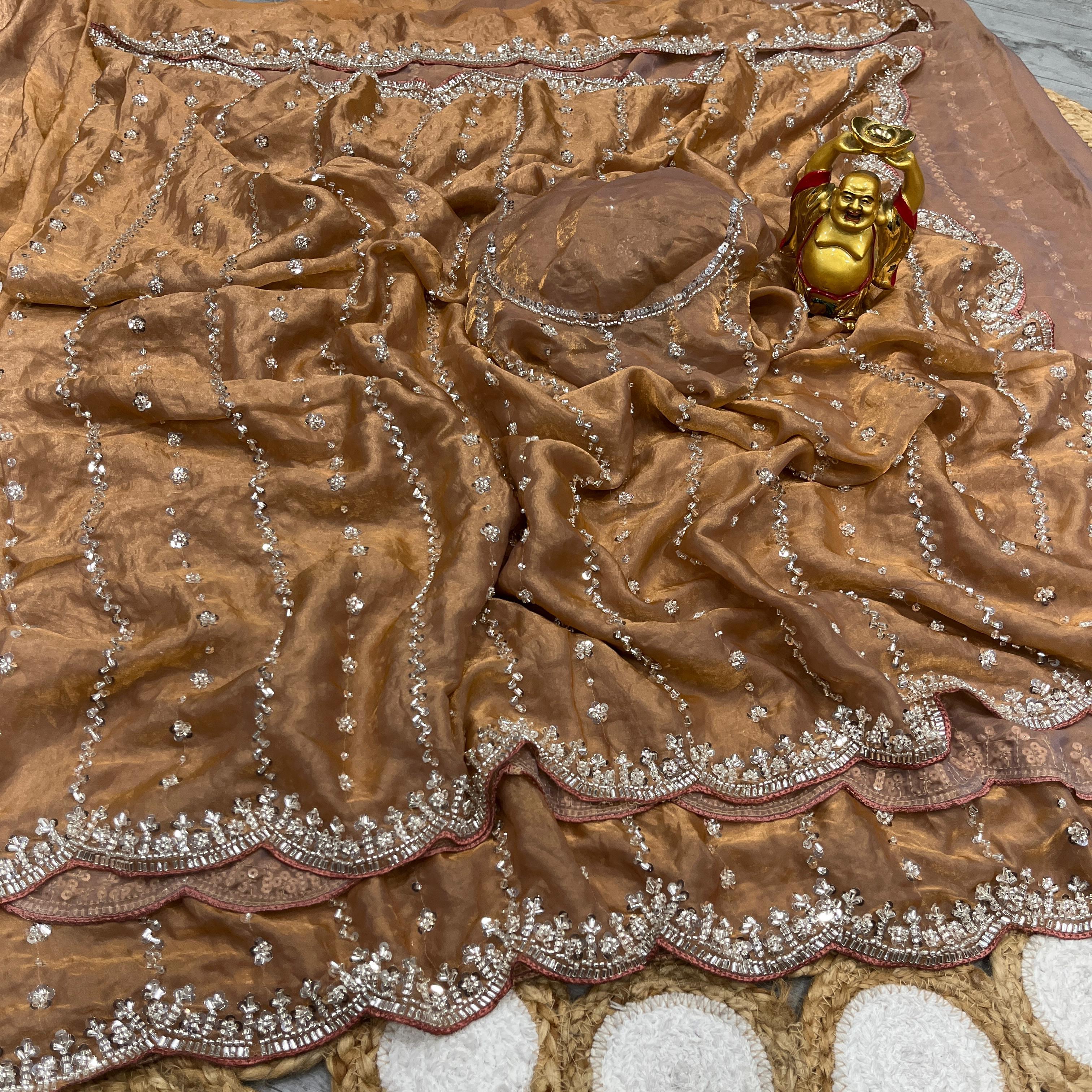Fab Premium Space Silk Saree with Original Silver Beeds Work Saree