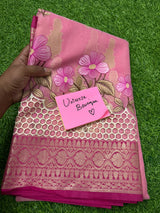 Fabric Tissue Saree With Embroidery Flower Work