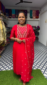 Fabric Space Silk With Embroidery Work 3 Piece Kurti