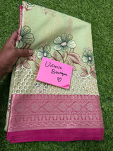 Fabric Tissue Saree With Embroidery Flower Work