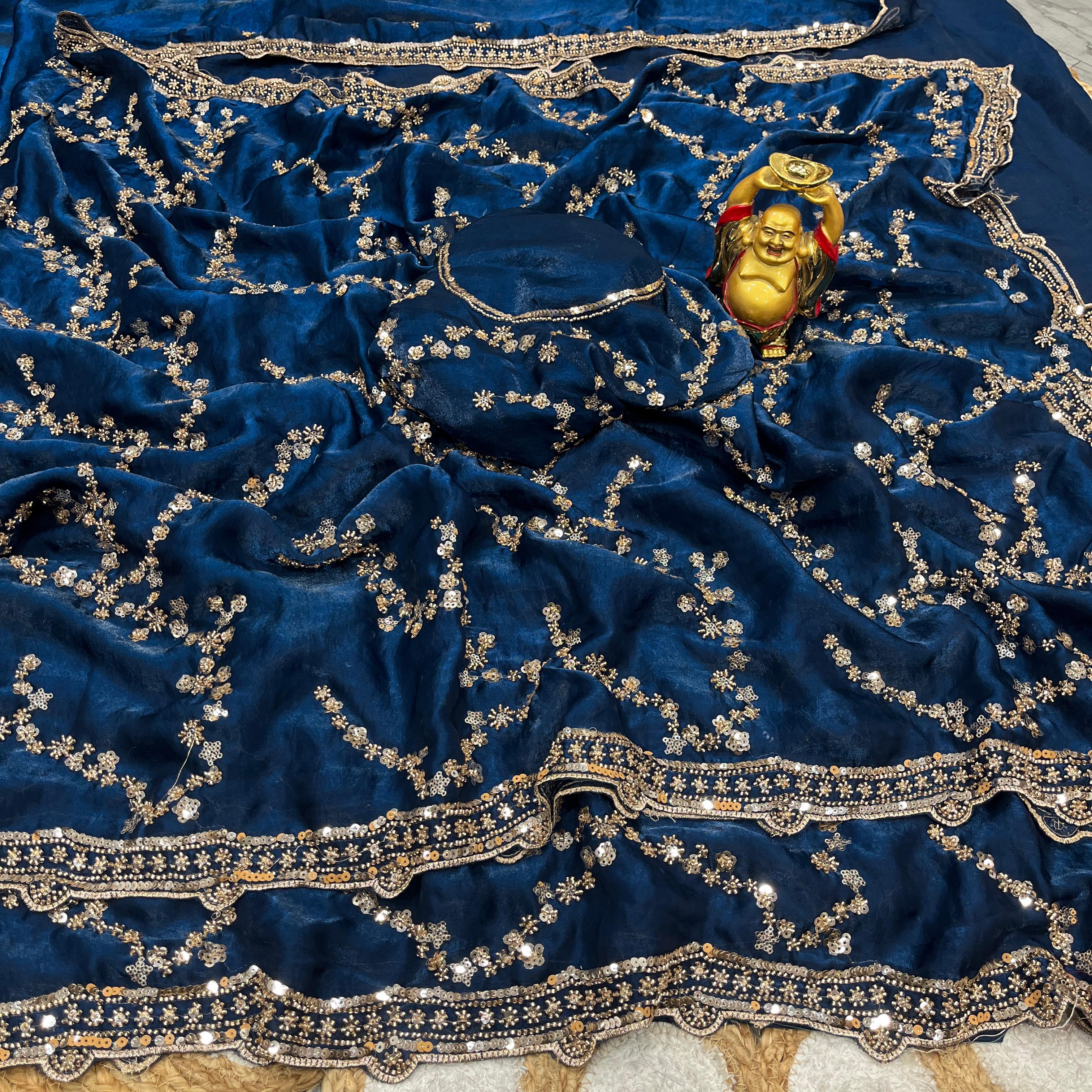 Premium Space Silk Saree with original Golden Beeds work Saree