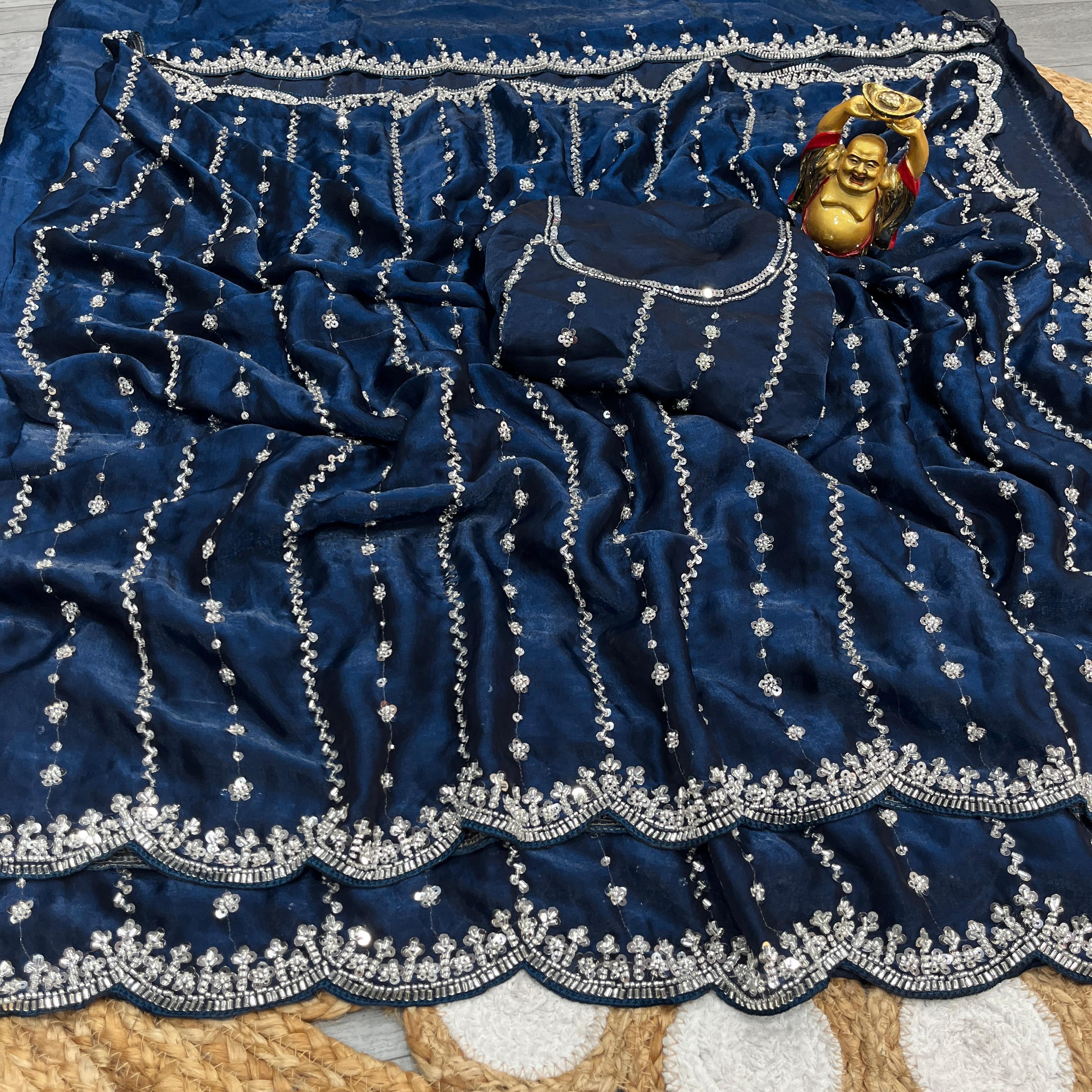 Fab Premium Space Silk Saree with Original Silver Beeds Work Saree