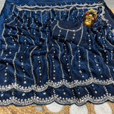 Fab Premium Space Silk Saree with Original Silver Beeds Work Saree