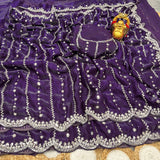 Fab Premium Space Silk Saree with Original Silver Beeds Work Saree